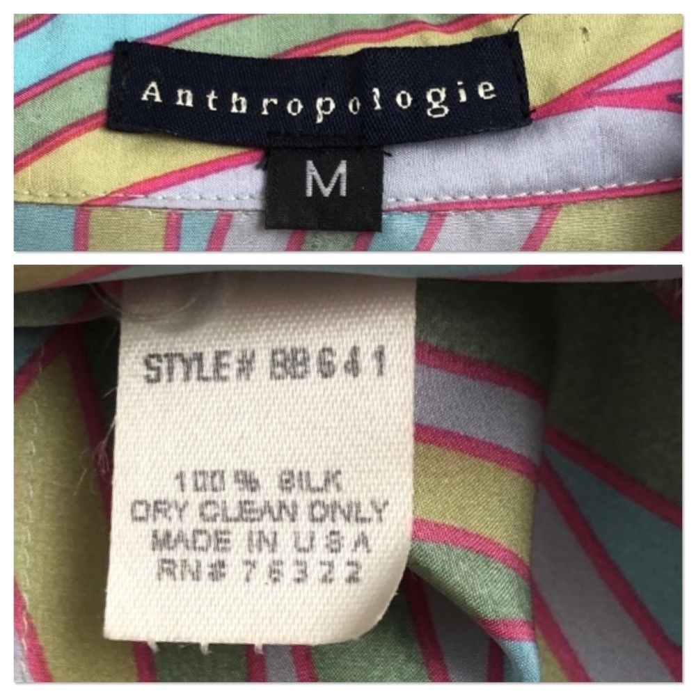 Anthropologie multicolor silk retro pastel patterned shirt dress M - Picture 5 of 11